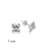 Boucles d'oreilles carrées en argent avec pierre unique en zircon - 5 mm